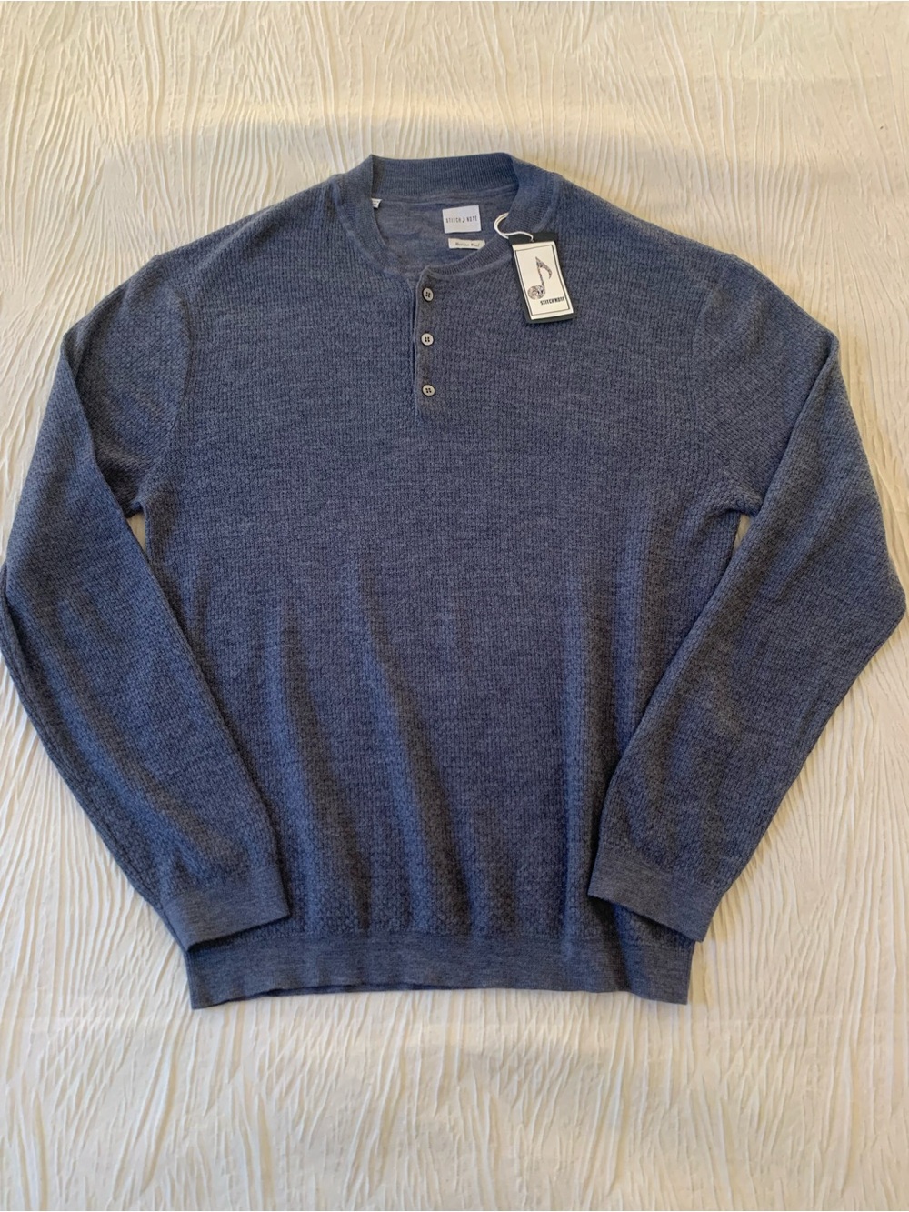 NWT Stitch Note 100% Merino Wool Thermal/Waffle Knit Henley Sweater, tag sz. XXL